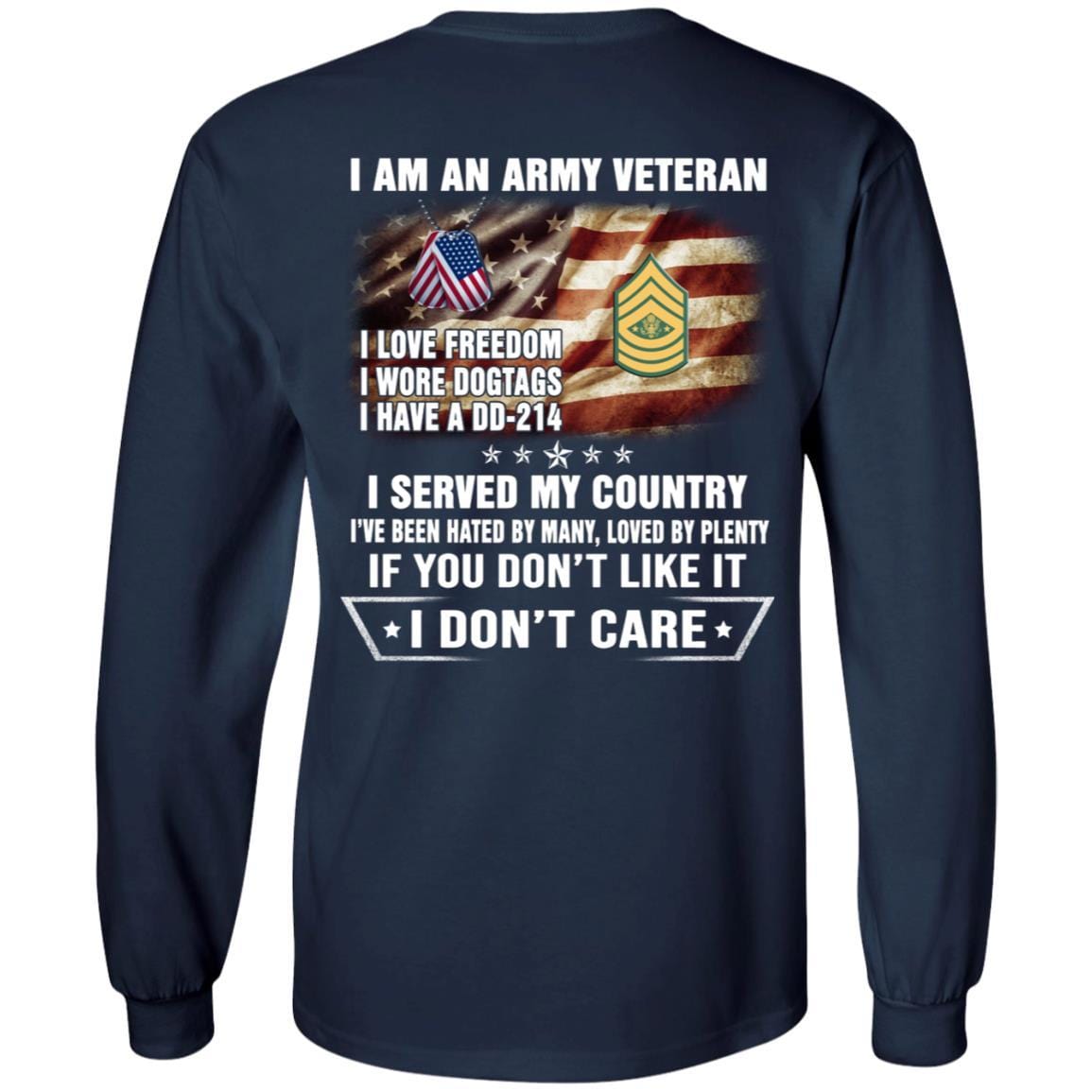 T-Shirt "I Am An Army Veteran" E-9 Sergeant Major of the Army(SMA)Rank On Back-TShirt-Army-Veterans Nation