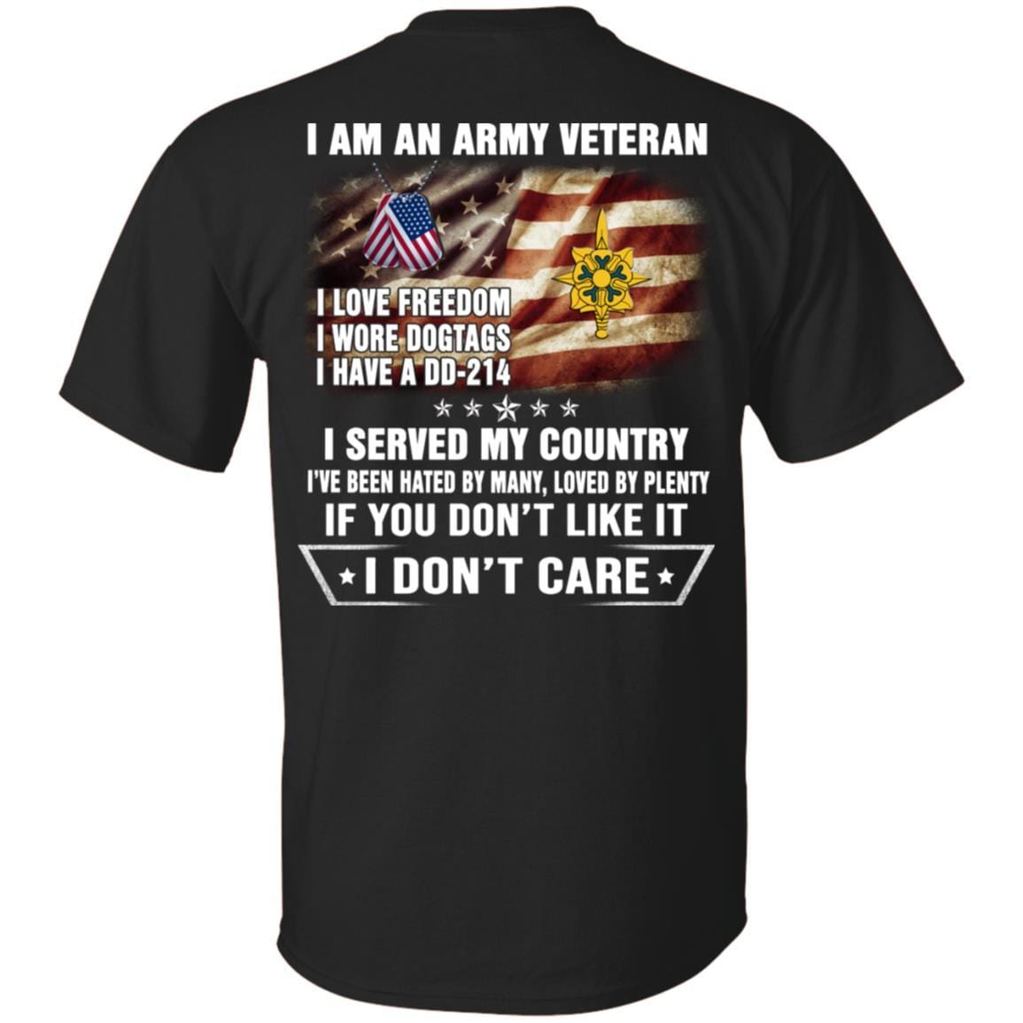 T-Shirt "I Am An Army Military Intelligence Branch Veteran" On Back-TShirt-Army-Veterans Nation