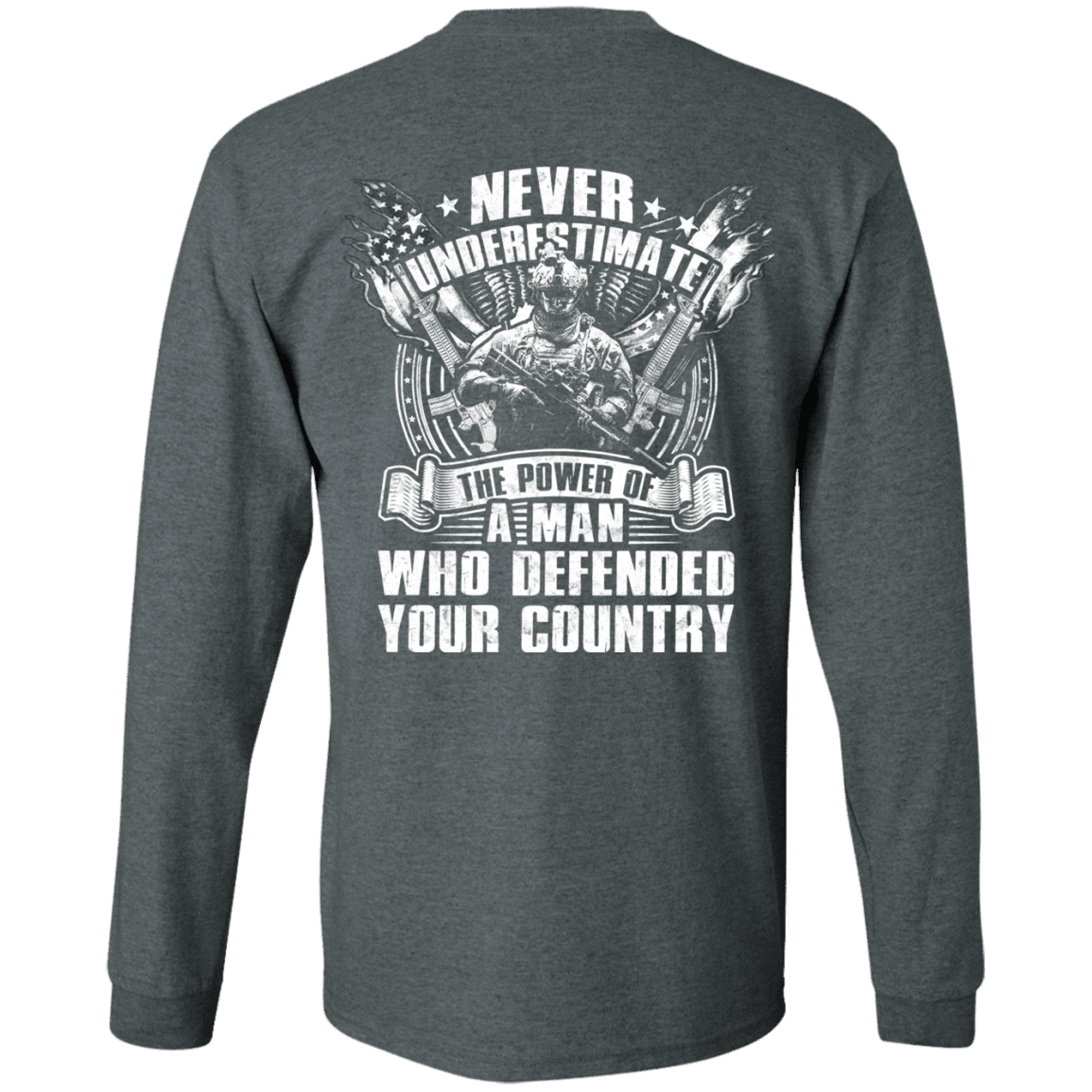 Military T-Shirt "Never Underestimate The Power of Man Defended Country" Men Back-TShirt-General-Veterans Nation