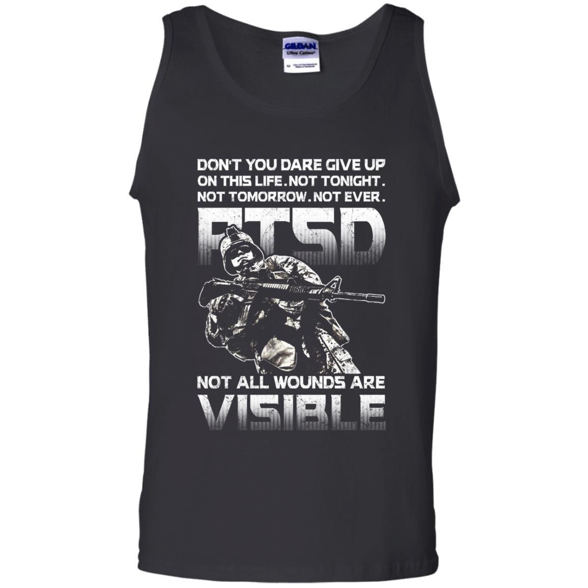 Military T-Shirt "Don't You Dare Give Up - PTSD Men On" Front-TShirt-General-Veterans Nation