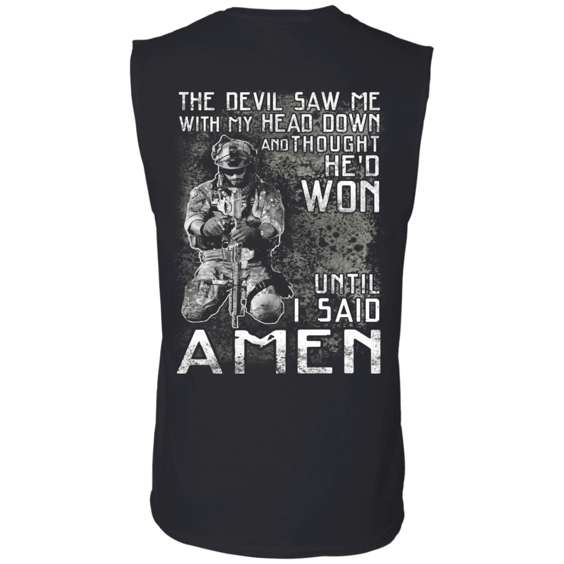 Military T-Shirt "The Devil Saw Me With My Head Down Amen Veteran T-Shirt" Men Back-TShirt-General-Veterans Nation