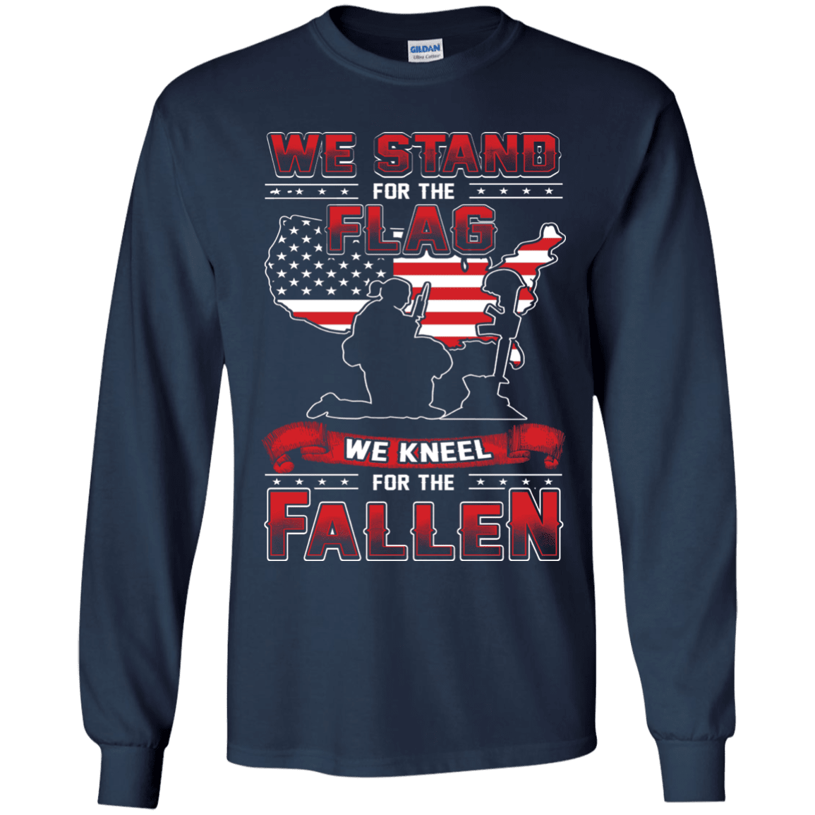 Military T-Shirt "We Stand For The Flag Knell For The Fallen Female Veteran" Front-TShirt-General-Veterans Nation
