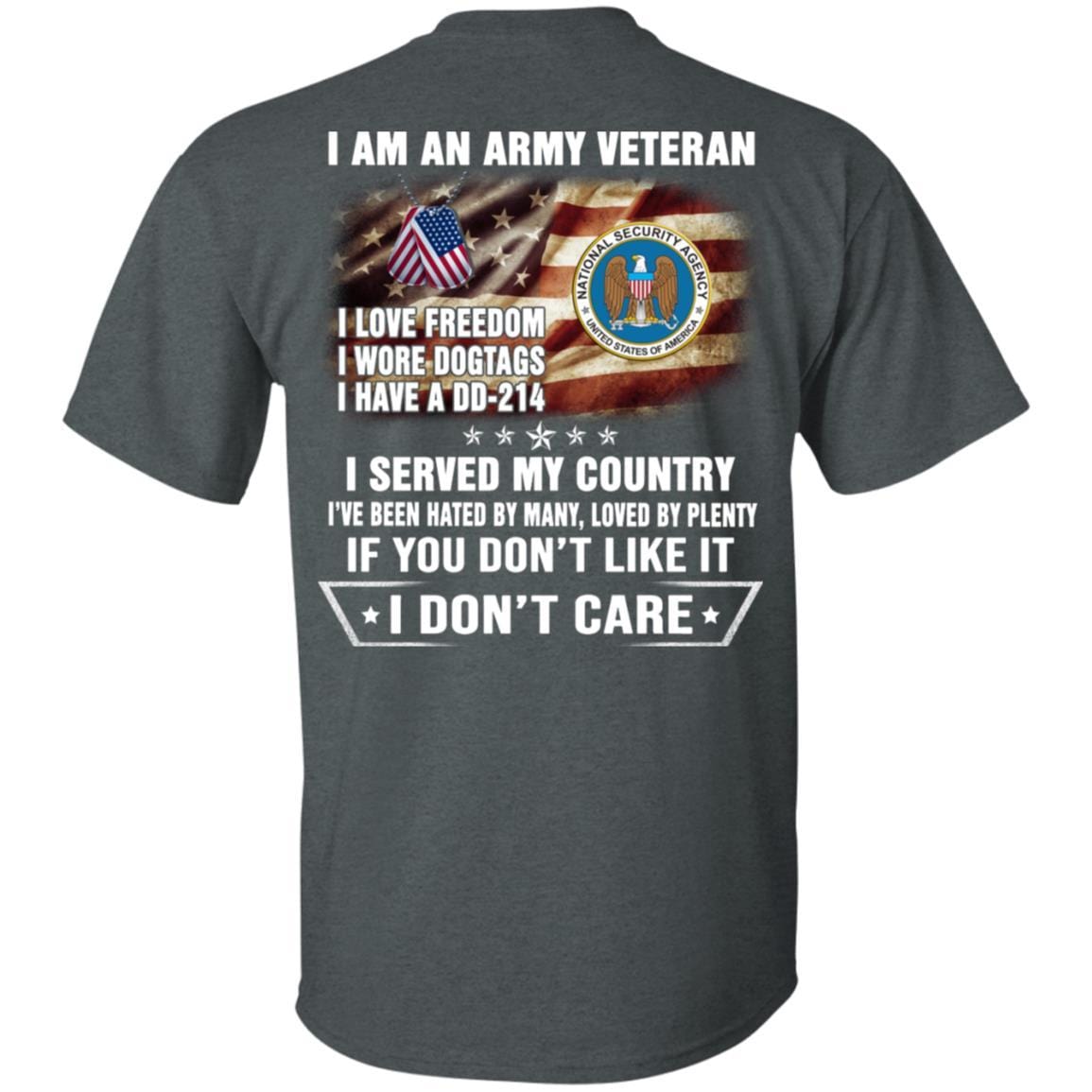 T-Shirt "I Am An National Security Agency Veteran" On Back-TShirt-Army-Veterans Nation
