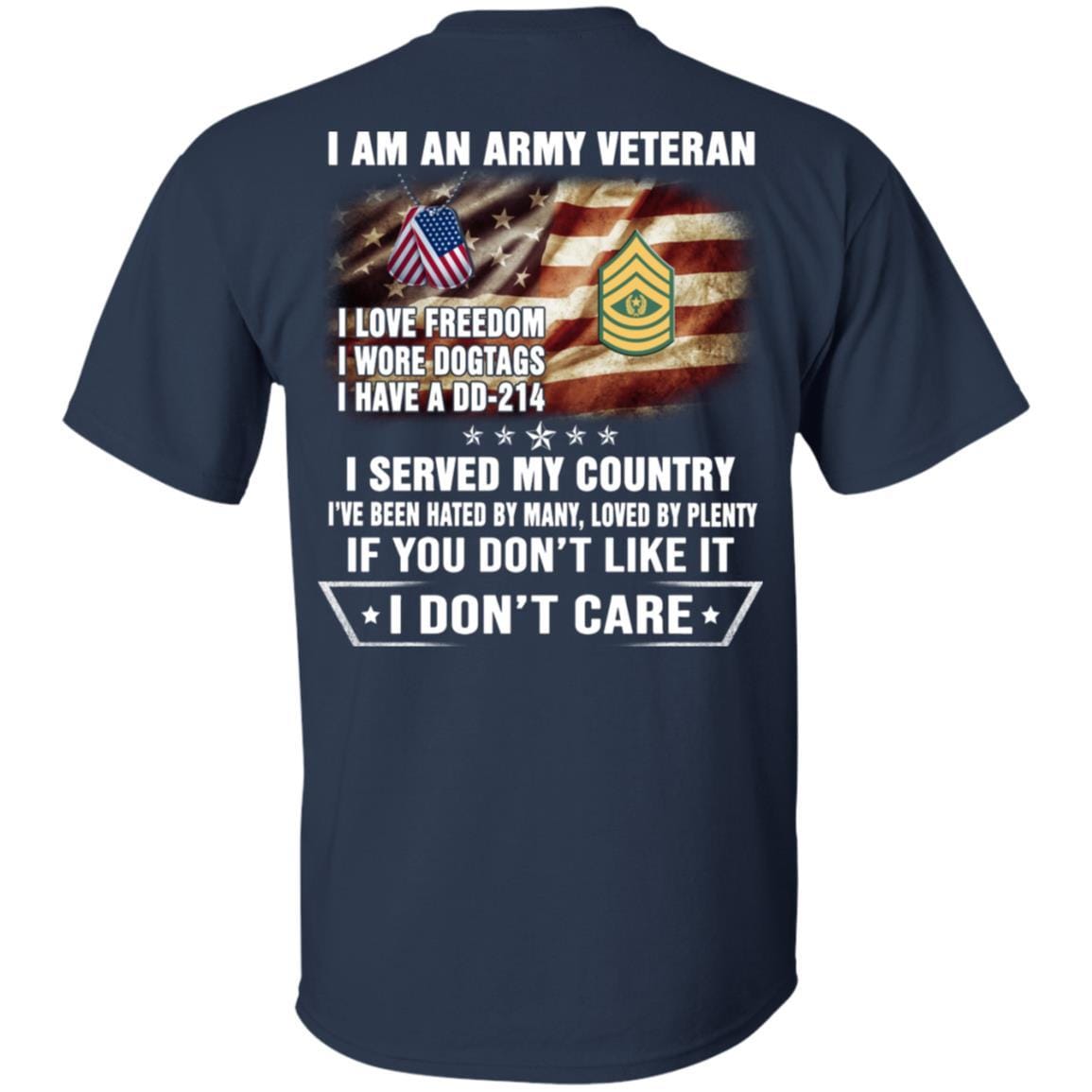 T-Shirt "I Am An Army Veteran" E-9 Command Sergeant Major(CSM)Rank On Back-TShirt-Army-Veterans Nation