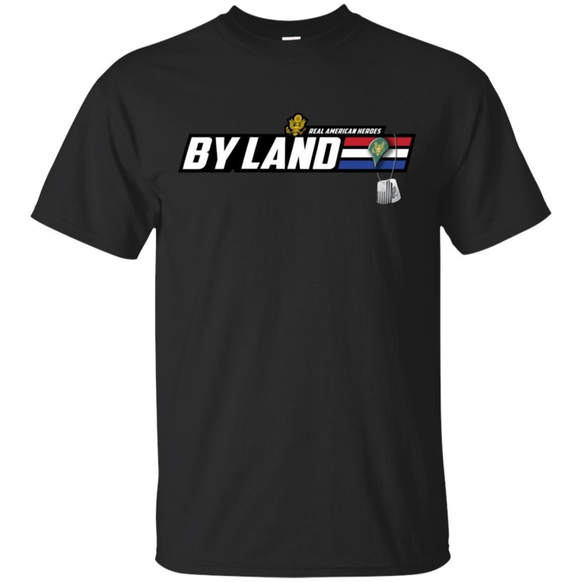 US Army T-Shirt "Real American Heroes By Land" E-4 SPC(SP4) On Front-TShirt-Army-Veterans Nation