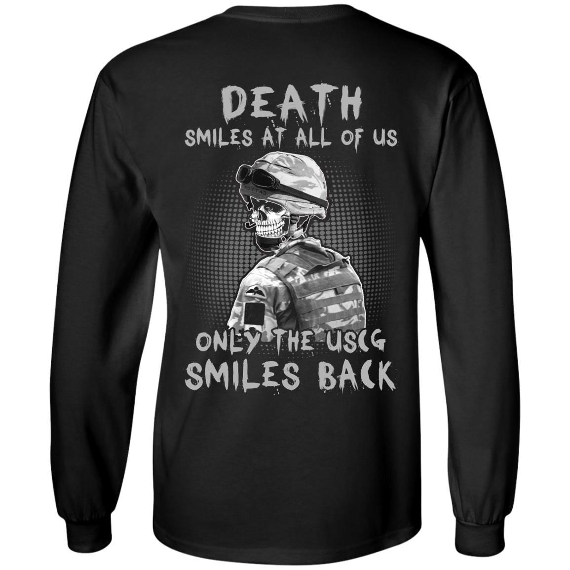 Death Smiles At All Of Us - Only The US Coast Guard Smiles Back Men T Shirt On Back-TShirt-USCG-Veterans Nation