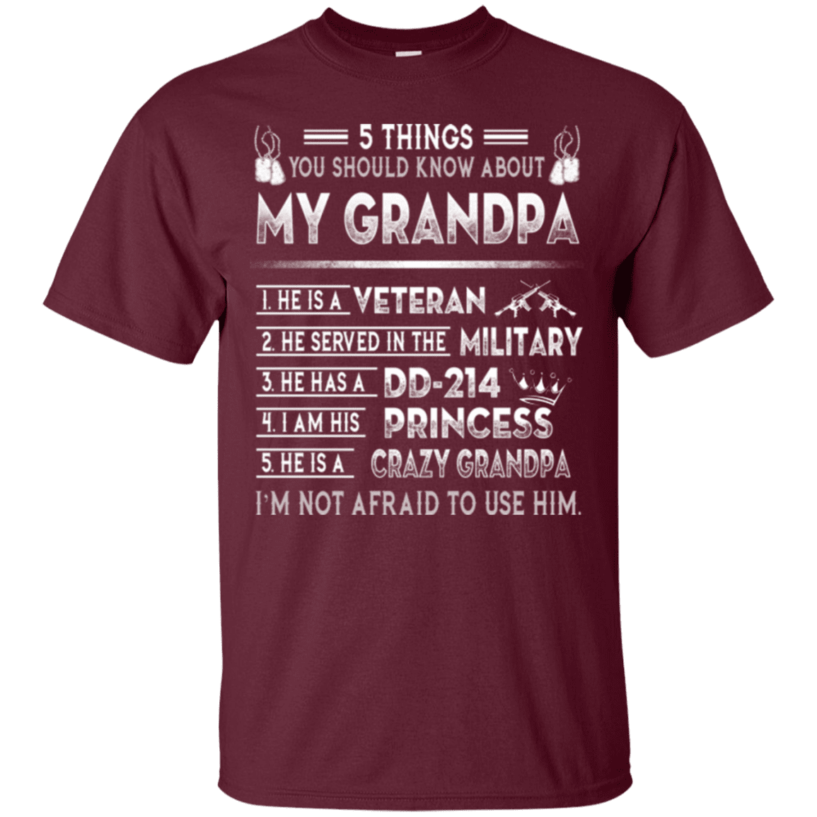 Military T-Shirt "5 Thing You Know My Grandpa Veteran DD 214"-TShirt-General-Veterans Nation