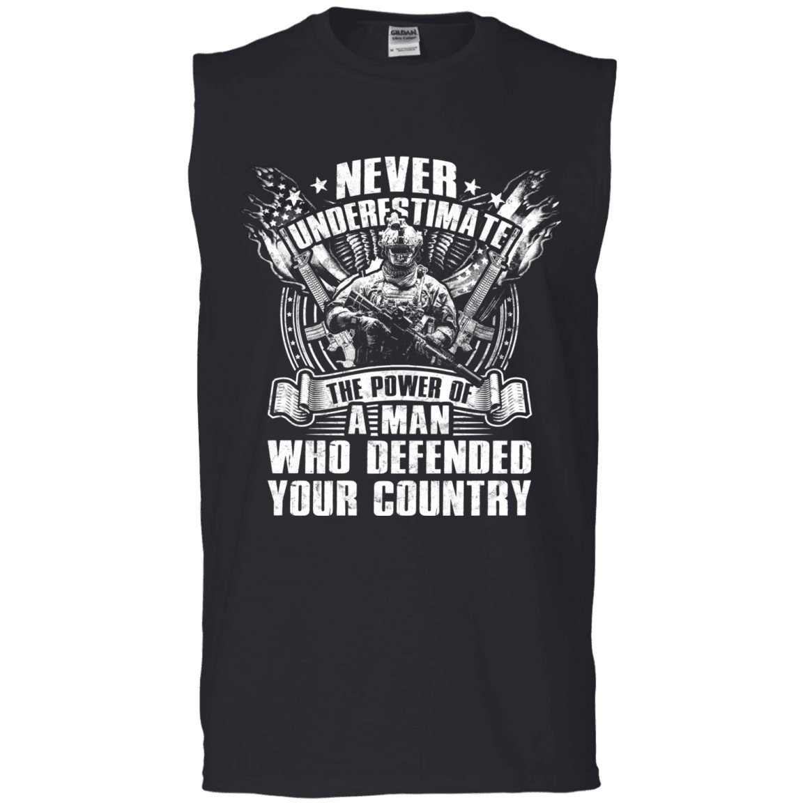Military T-Shirt "Never Underestimate The Power of Man Defended Country Men" Front-TShirt-General-Veterans Nation