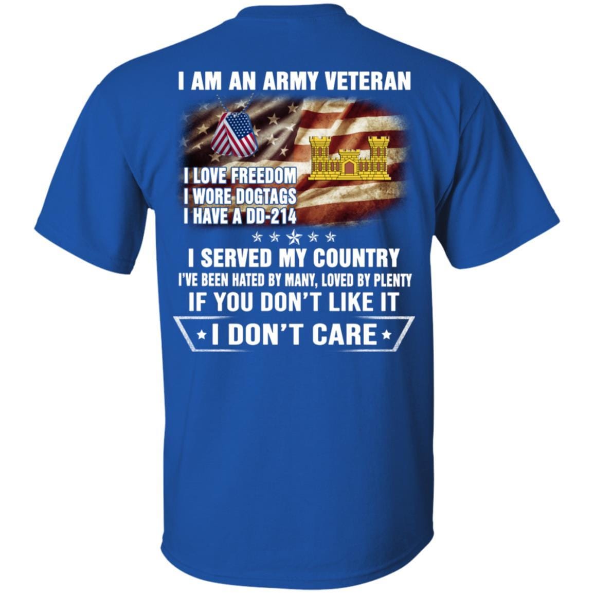 T-Shirt "I Am An Army Corps of Engineers Veteran" On Back-TShirt-Army-Veterans Nation