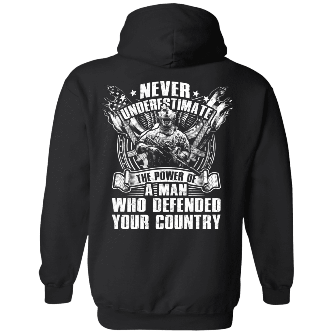 Military T-Shirt "Never Underestimate The Power of Man Defended Country" Men Back-TShirt-General-Veterans Nation