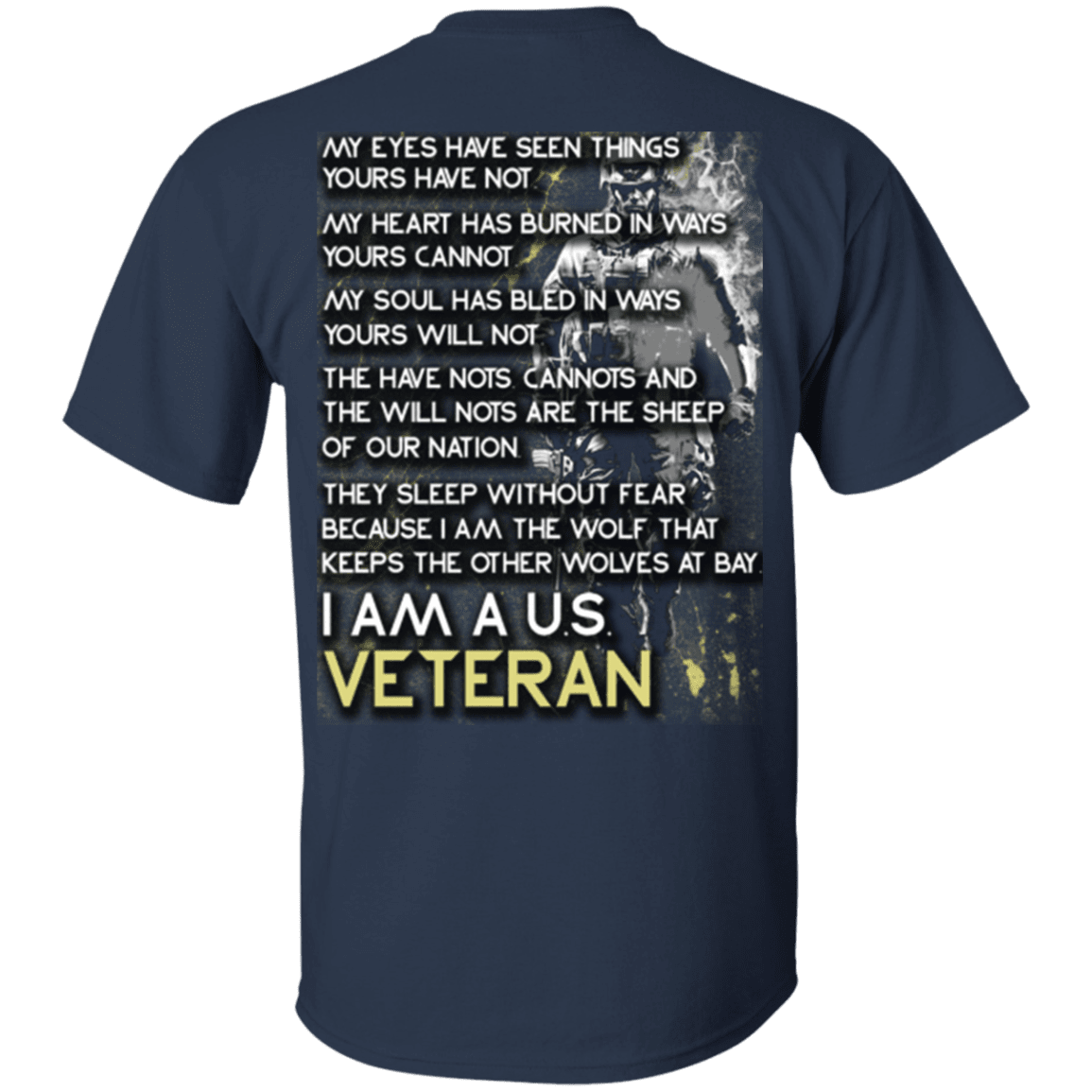 Military T-Shirt "I Am A US Veteran, I Am The Wolf" - Men Back-TShirt-General-Veterans Nation