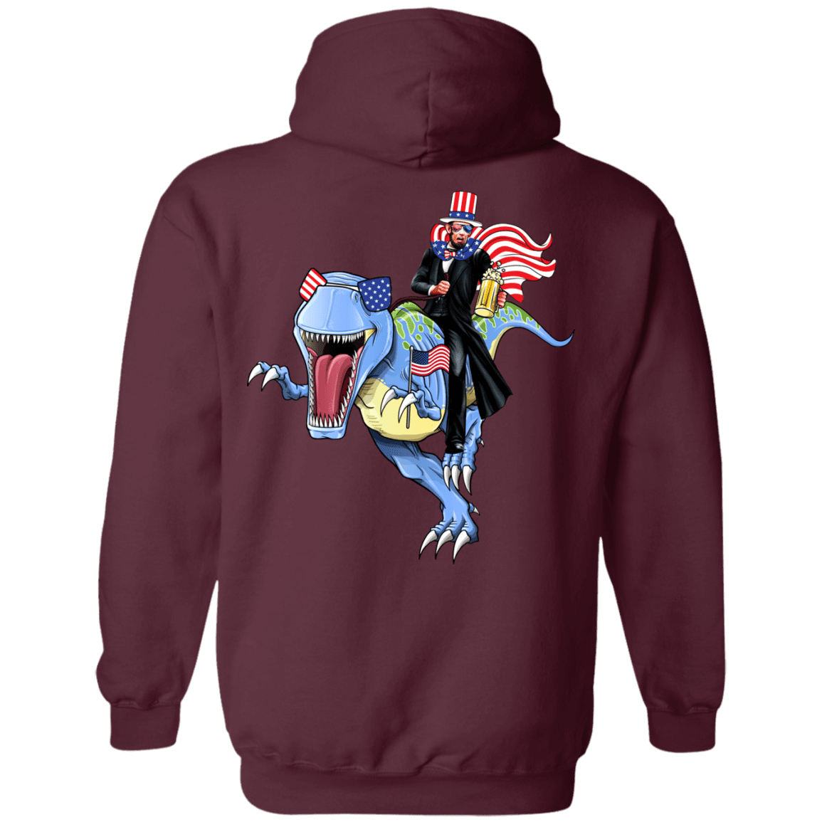 Military T-Shirt "Lincoln Dinosaur Beer Merica Flag Back"-TShirt-General-Veterans Nation