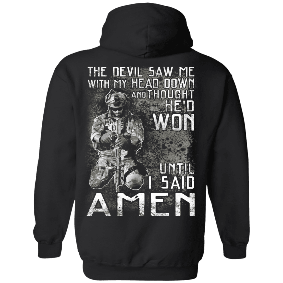 Military T-Shirt "The Devil Saw Me With My Head Down Amen Veteran T-Shirt" Men Back-TShirt-General-Veterans Nation
