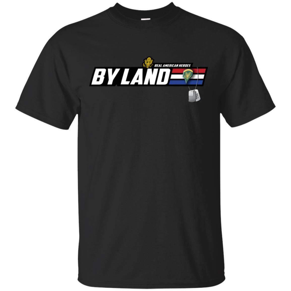 US Army T-Shirt "Real American Heroes By Land" E-5 SPC(SP5) On Front-TShirt-Army-Veterans Nation