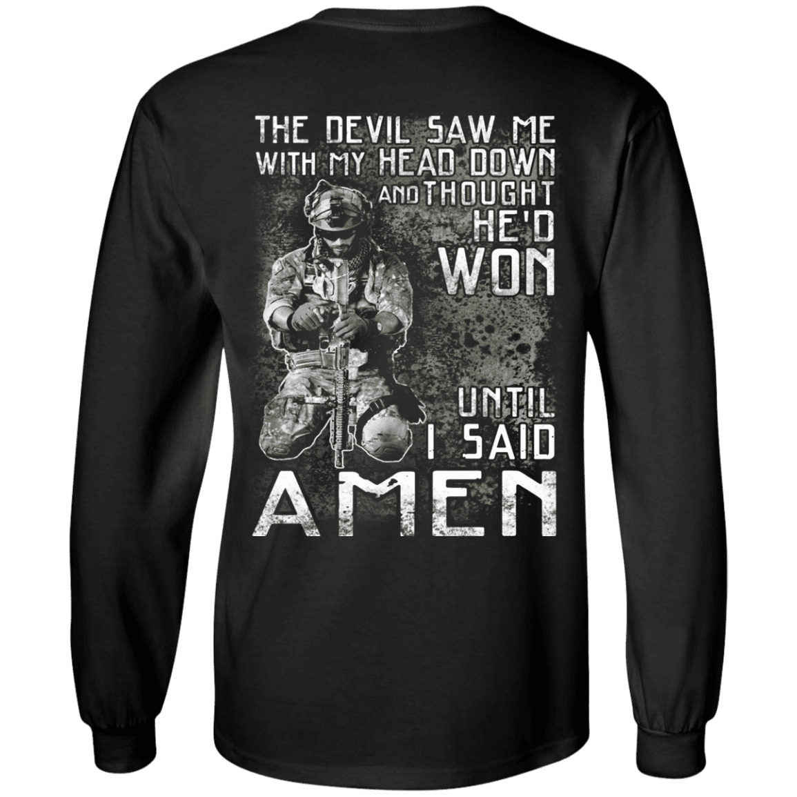 Military T-Shirt "The Devil Saw Me With My Head Down Amen Veteran T-Shirt" Men Back-TShirt-General-Veterans Nation