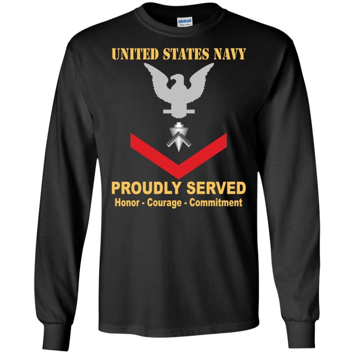 U.S Navy Builder Navy BU E-4 Rating Badges Proudly Served T-Shirt For Men On Front-TShirt-Navy-Veterans Nation