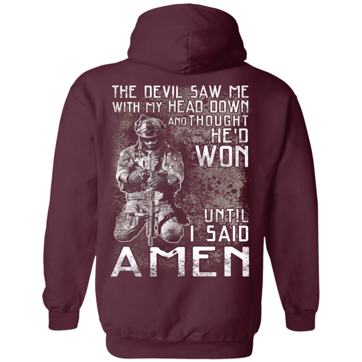 Military T-Shirt "The Devil Saw Me With My Head Down Amen Veteran T-Shirt" Men Back-TShirt-General-Veterans Nation