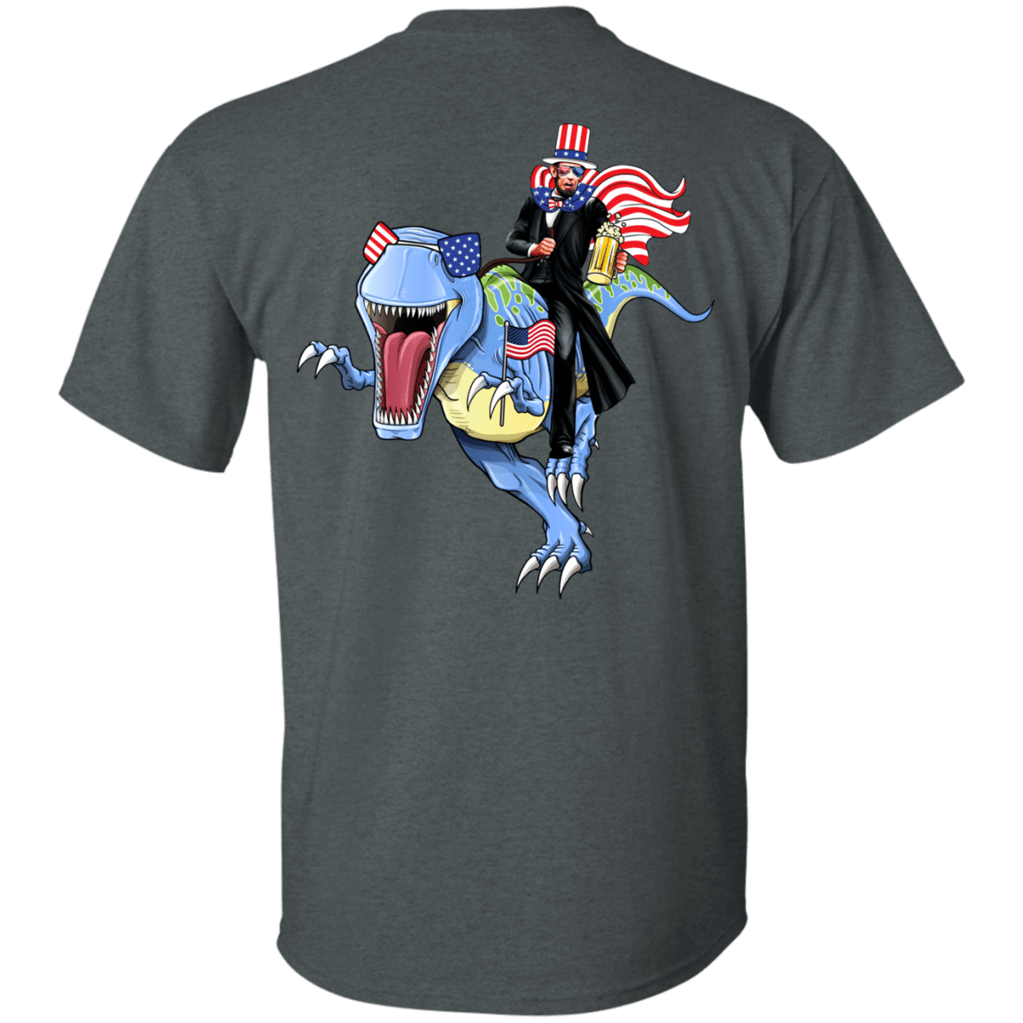 Military T-Shirt "Lincoln Dinosaur Beer Merica Flag Back"-TShirt-General-Veterans Nation