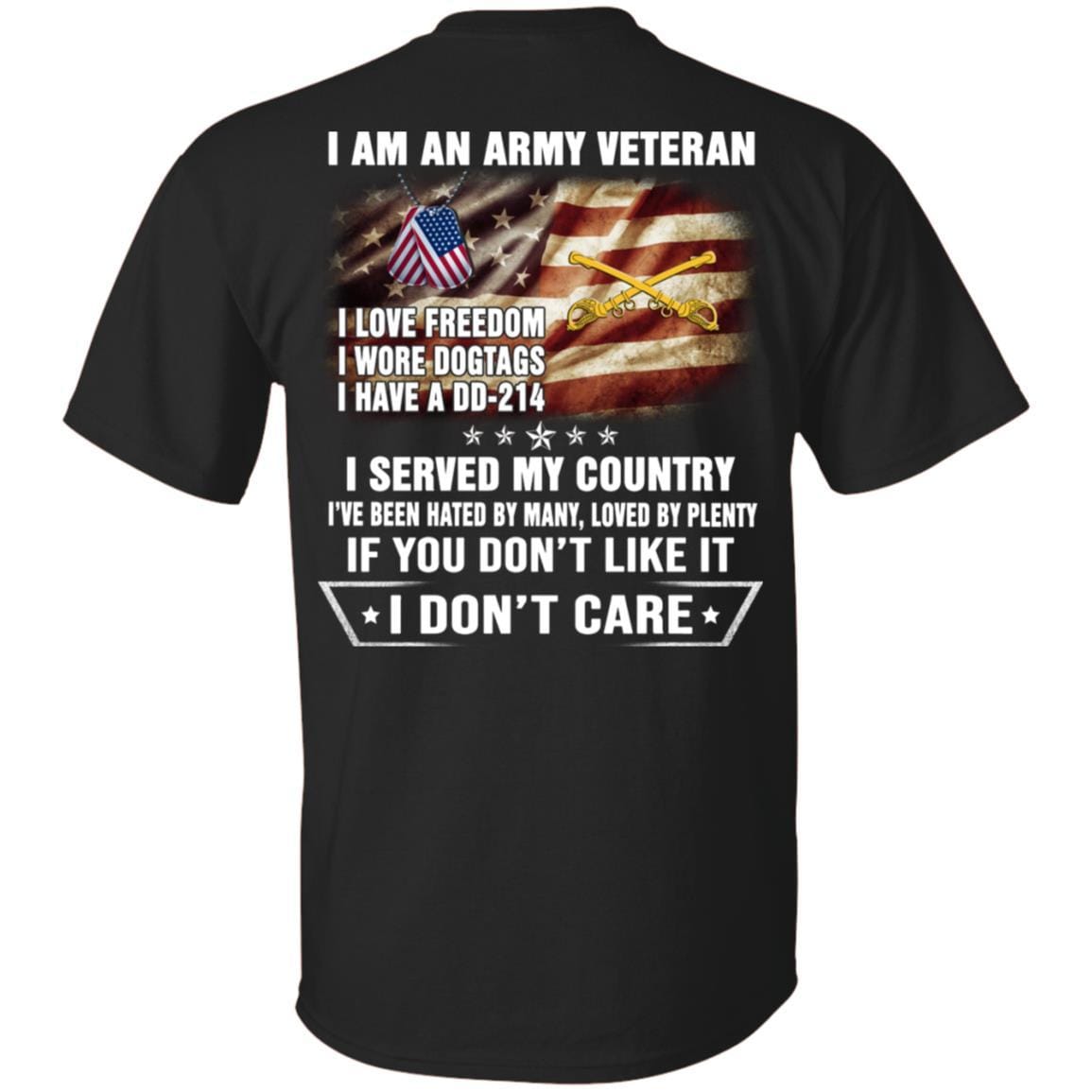 T-Shirt "I Am An Army Cavalry Veteran" On Back-TShirt-Army-Veterans Nation