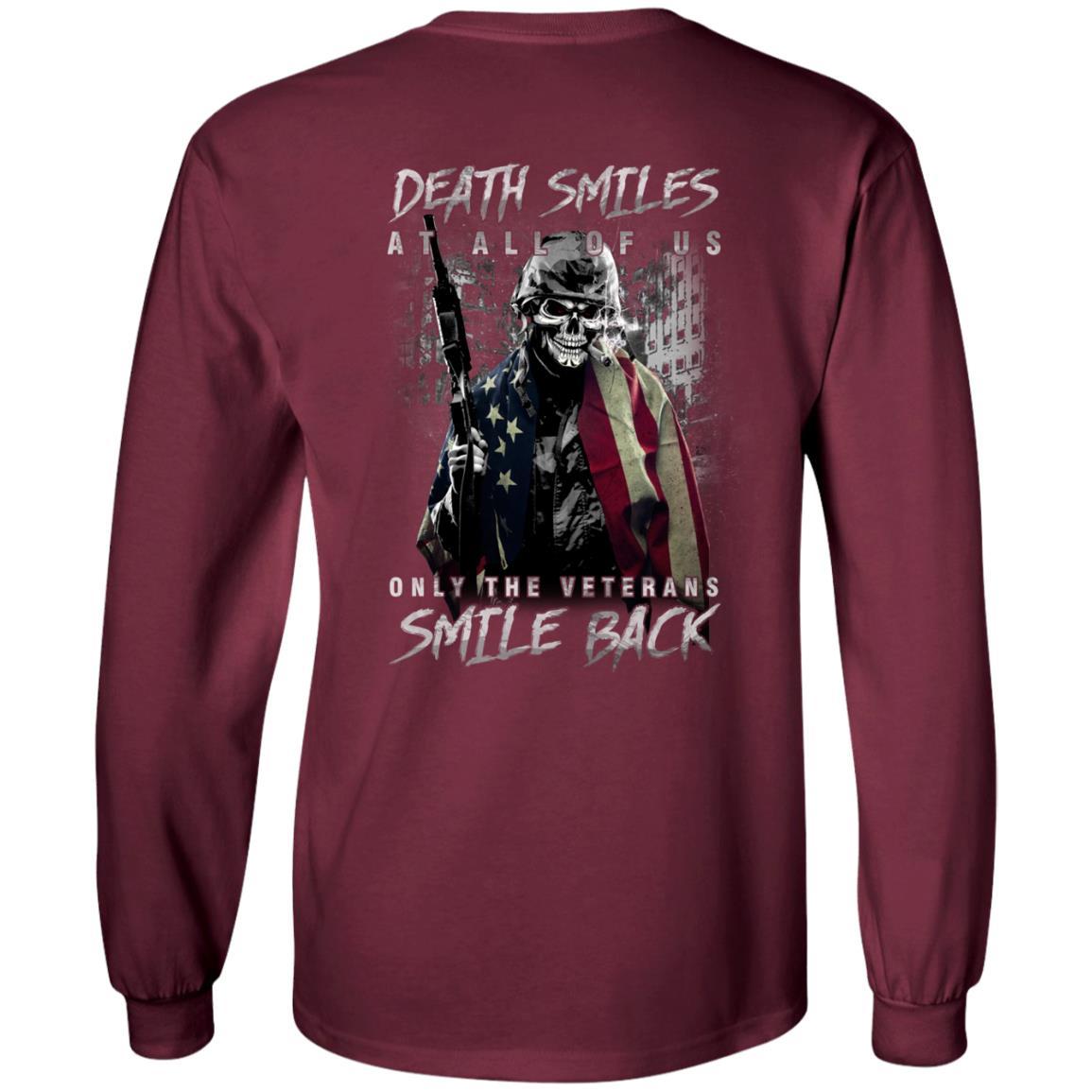 Military T-Shirt "Death Smiles At All Of Us - Only The Veterans Smile Back Men" On Back-TShirt-General-Veterans Nation