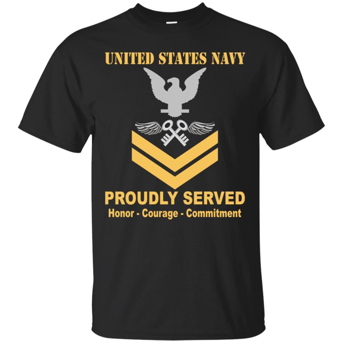 Navy Aviation Storekeeper Navy AK E-5 Rating Badges Proudly Served T-Shirt For Men On Front-TShirt-Navy-Veterans Nation