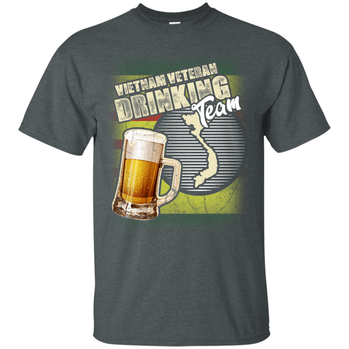 Military T-Shirt "Vietnam Veteran Drinking Beer Team" Front-TShirt-General-Veterans Nation