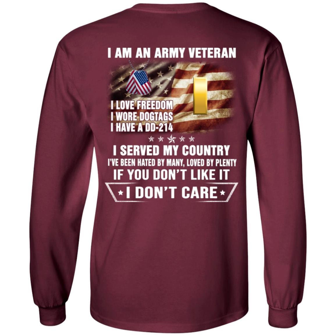 T-Shirt "I Am An Army Veteran" O-1 Second Lieutenant(2LT)Rank On Back-TShirt-Army-Veterans Nation