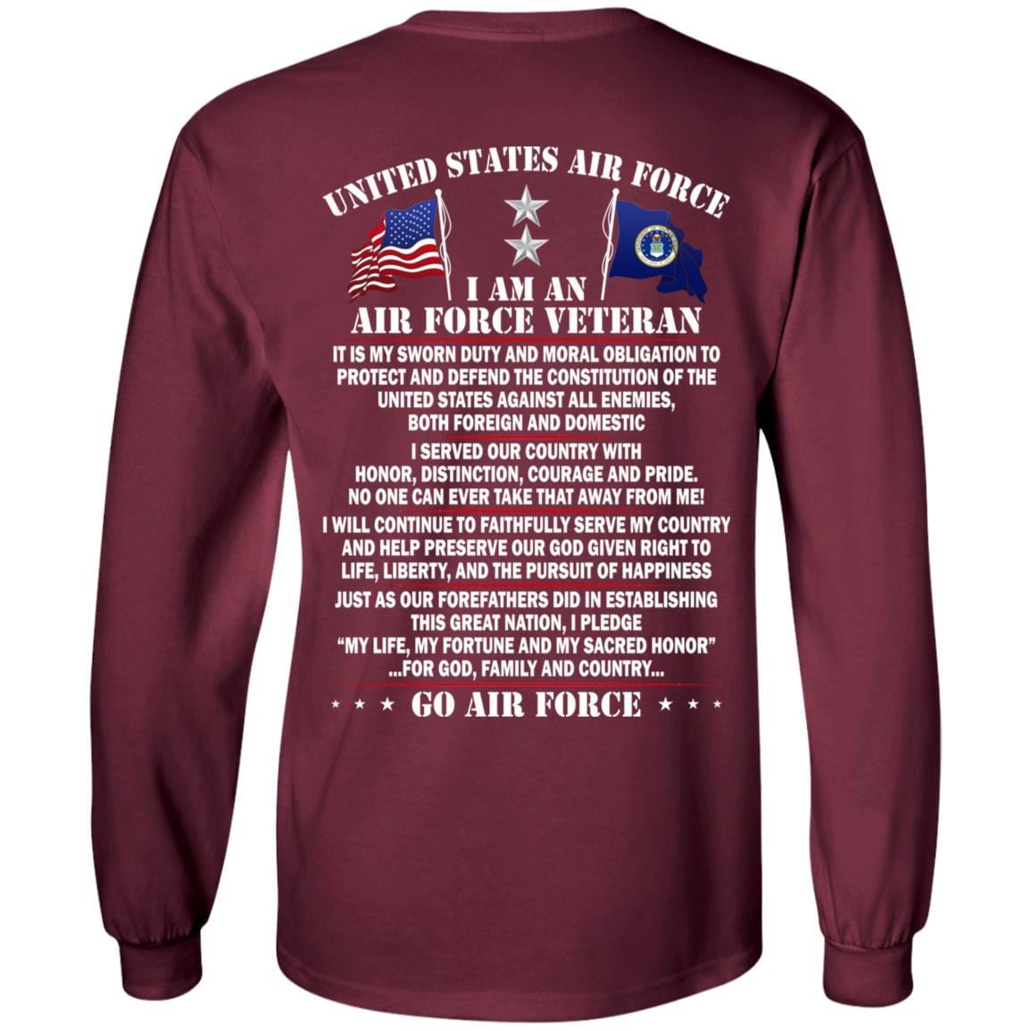 US Air Force O-8 Major General Maj G O8 General Officer Ranks - Go Air Force T-Shirt On Back-TShirt-USAF-Veterans Nation