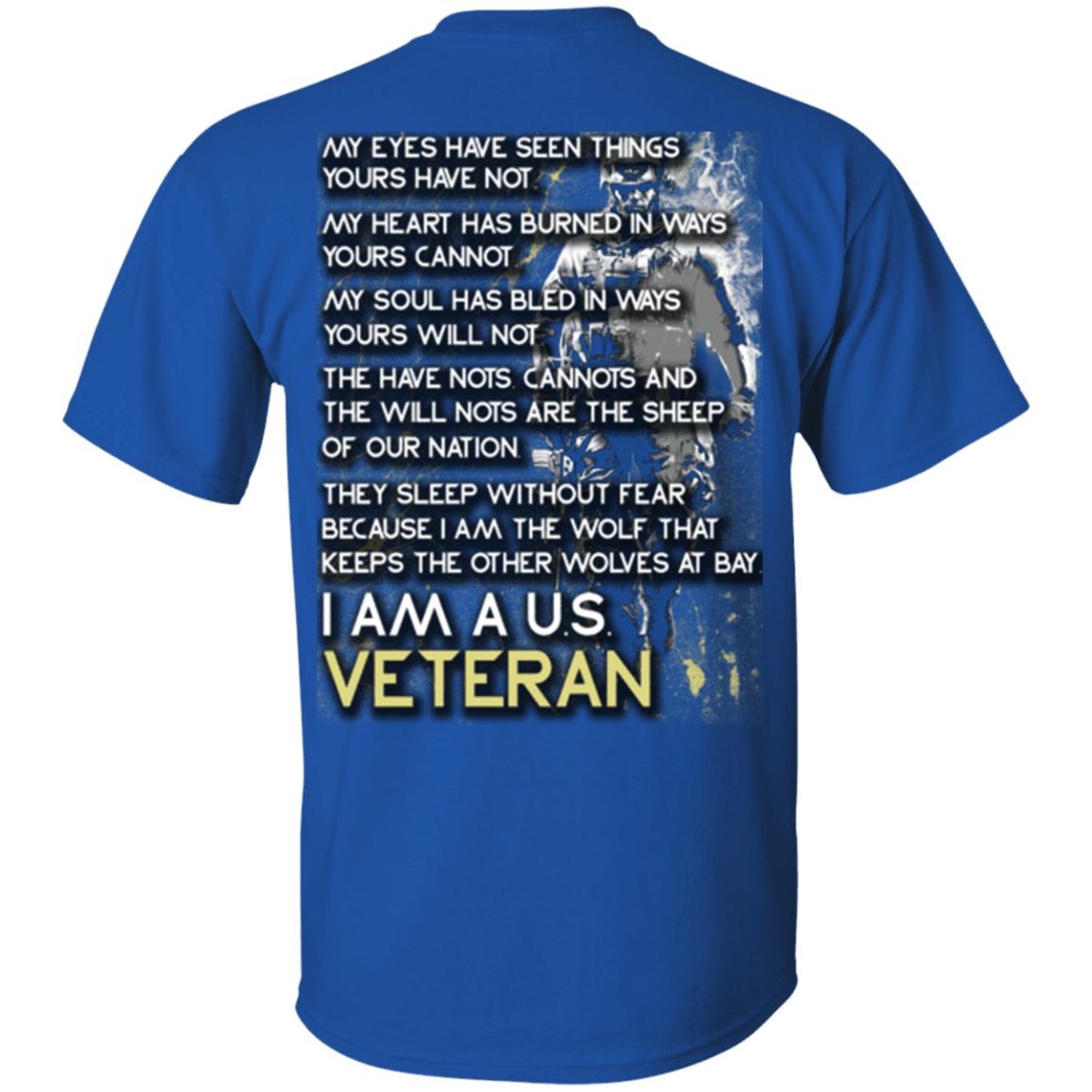 Military T-Shirt "I Am A US Veteran, I Am The Wolf" - Men Back-TShirt-General-Veterans Nation