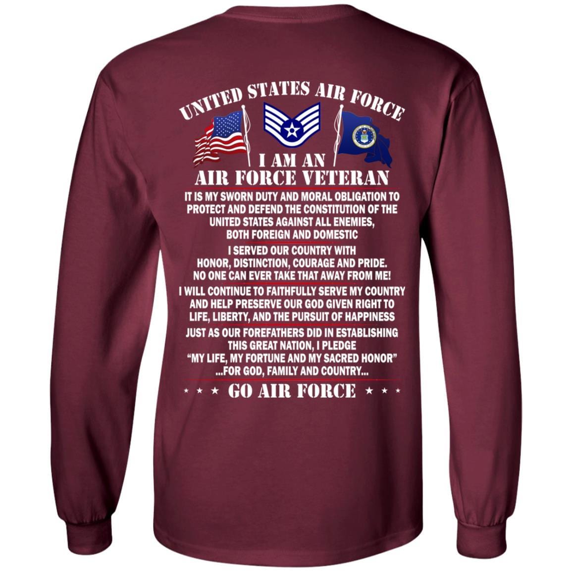 US Air Force E-5 Staff Sergeant SSgt E5 Noncommissioned Officer Ranks AF Rank - Go Air Force T-Shirt On Back-TShirt-USAF-Veterans Nation
