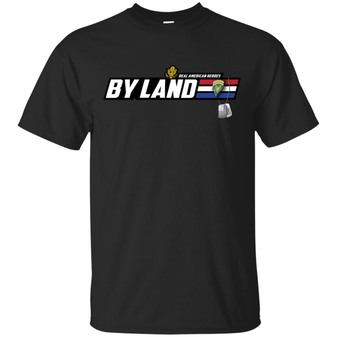 US Army T-Shirt "Real American Heroes By Land" E-6 SPC(SP6) On Front-TShirt-Army-Veterans Nation