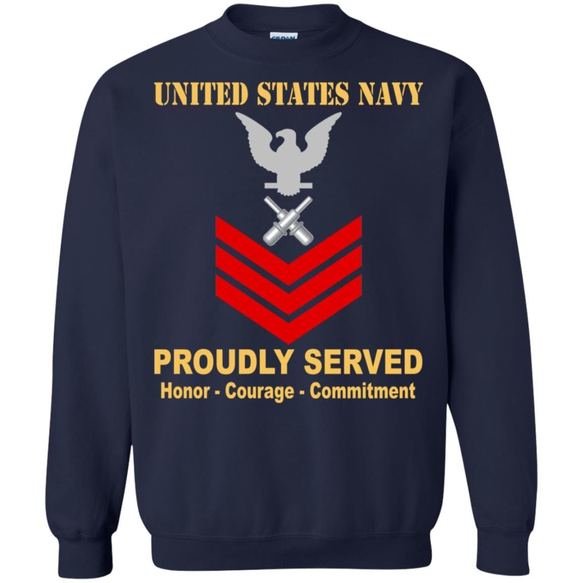 U.S Navy Gunner's mate Navy GM E-6 Rating Badges Proudly Served T-Shirt For Men On Front-TShirt-Navy-Veterans Nation