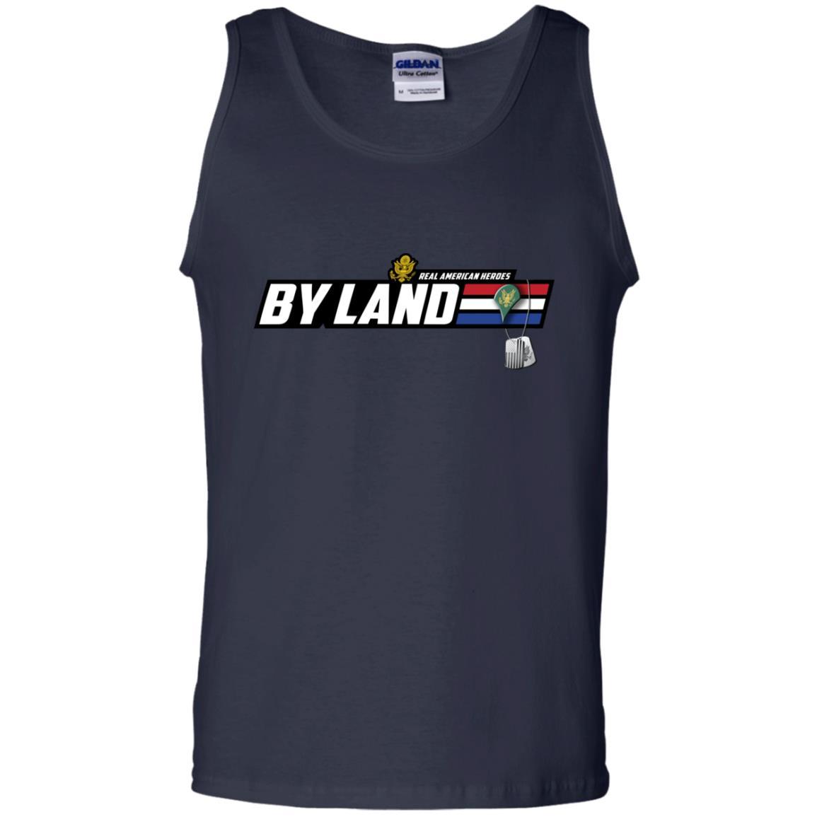 US Army T-Shirt "Real American Heroes By Land" E-4 SPC(SP4) On Front-TShirt-Army-Veterans Nation