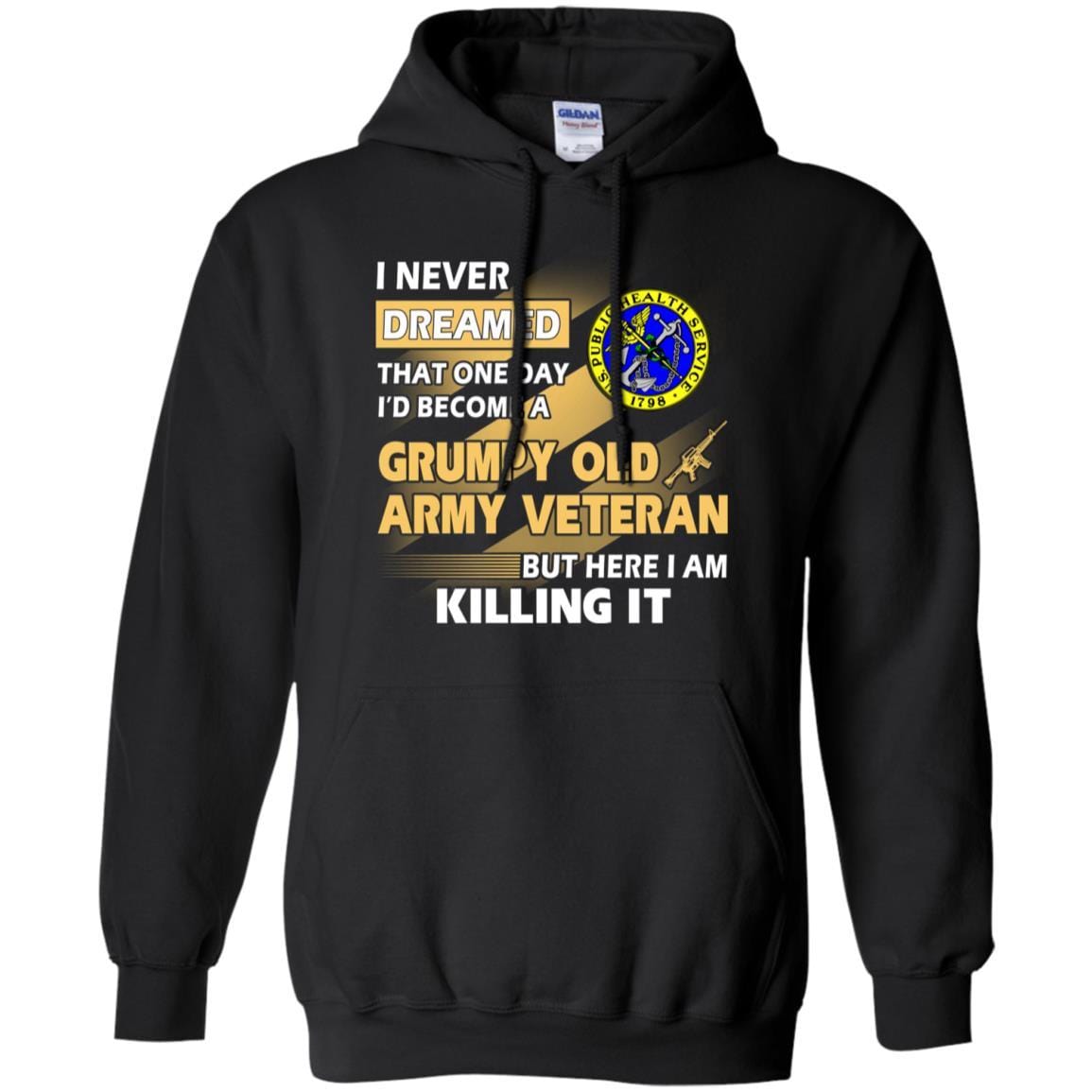 US Army T-Shirt "Public Health Service Grumpy Old Veteran" On Front-TShirt-Army-Veterans Nation