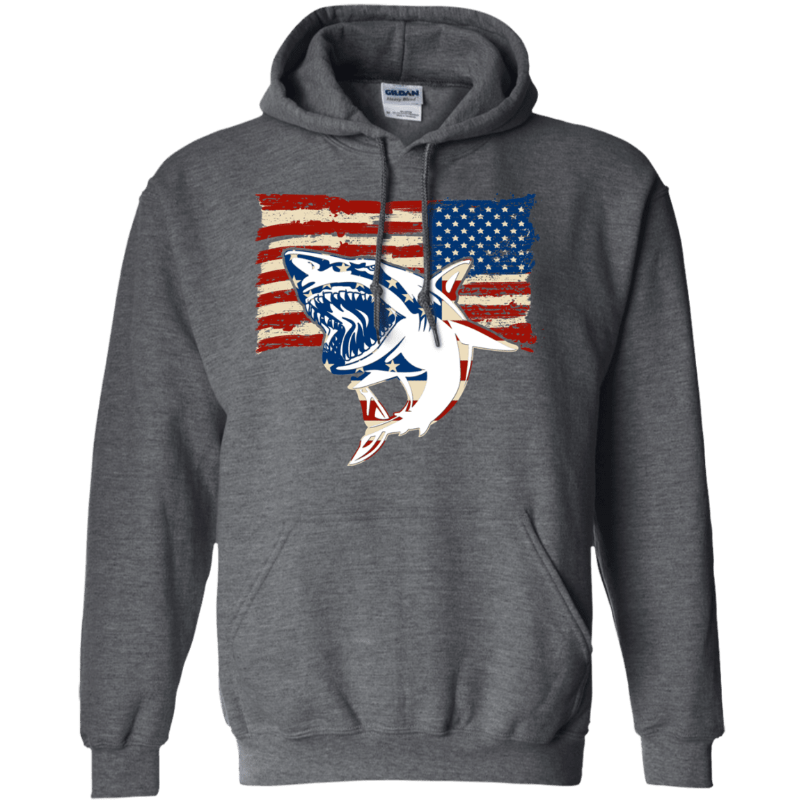 Military T-Shirt "Independence Day Shark American Flag" Front-TShirt-General-Veterans Nation