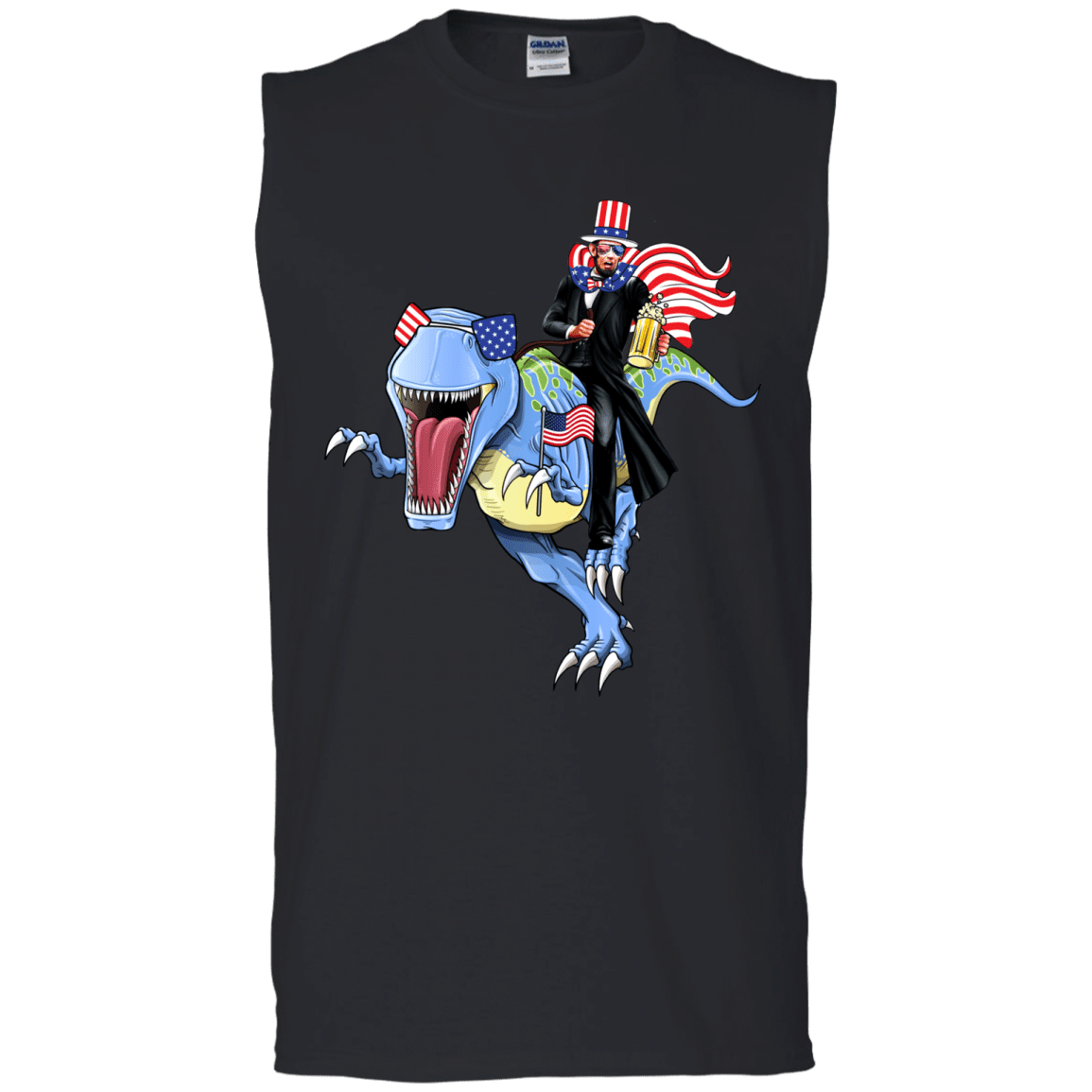 Military T-Shirt "Lincoln Dinosaur Beer Merica Flag" Front-TShirt-General-Veterans Nation