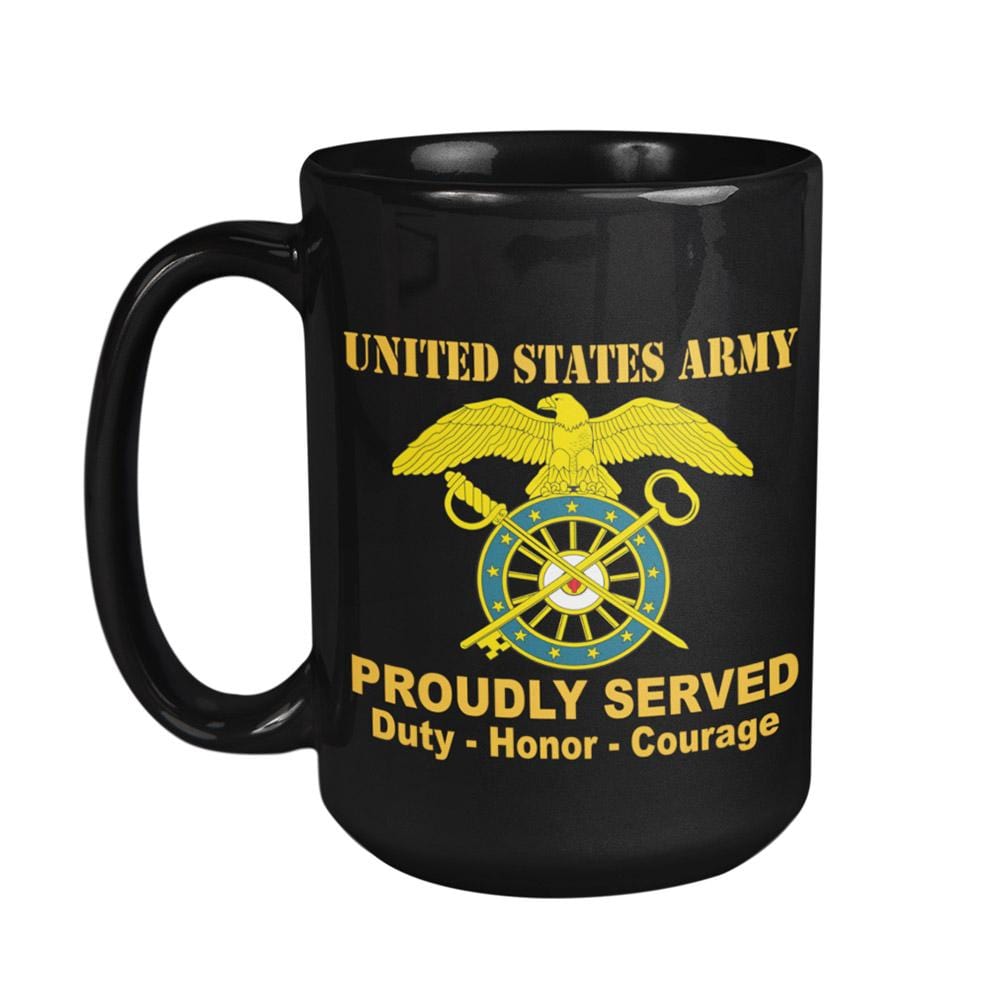 US Army Quartermaster Corps Proudly Served Core Values 15 oz. Black Mug-Mug-Army-Branch-Veterans Nation