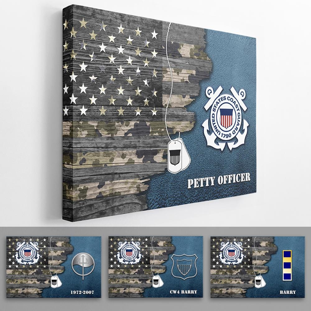 Personalized USCG Canvas - USA Half Flag With USCG Insignia - Personalized Name & Logo-Canvas-Personalized-USCG-Veterans Nation