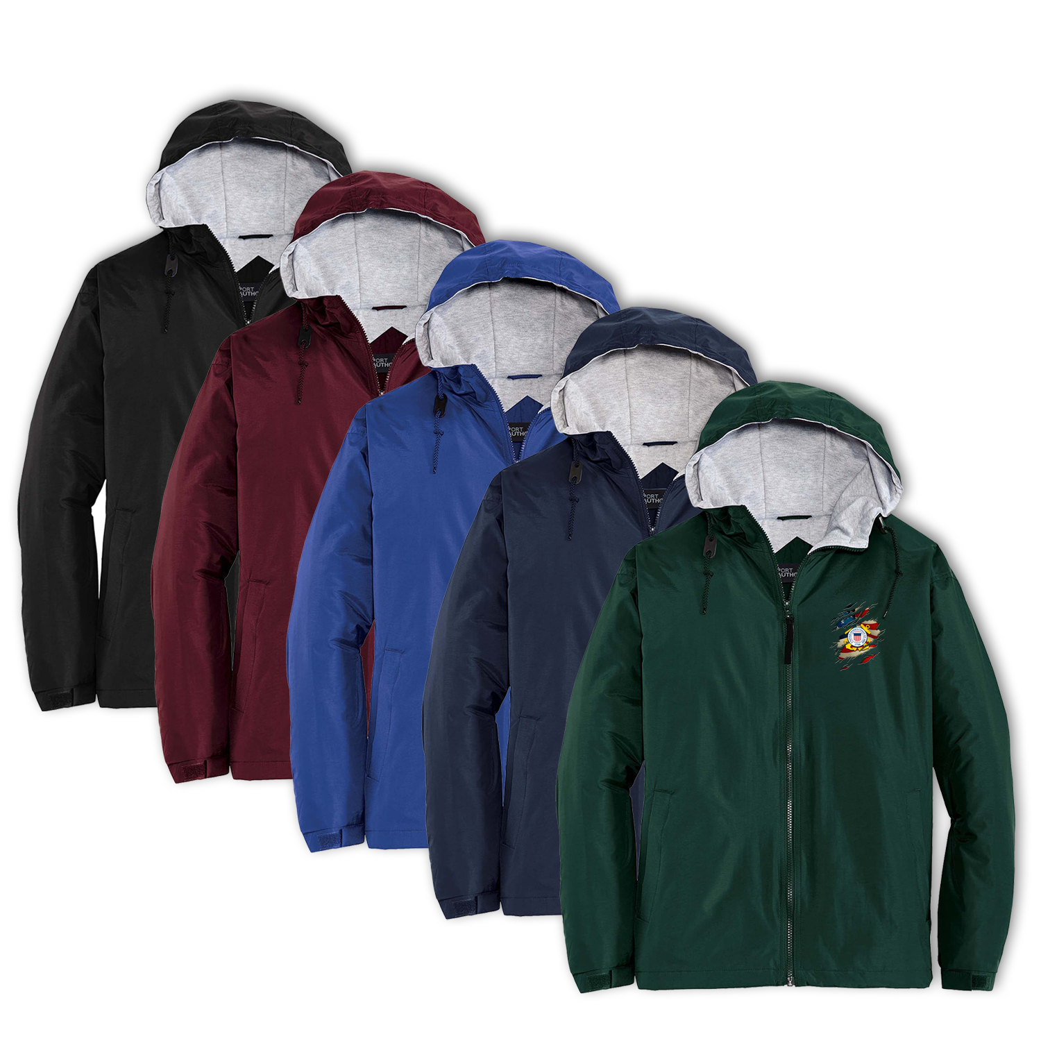 Custom US Coast Guard Ranks/Insignia, Scratch Art, Print On Left Chest Team Jacket