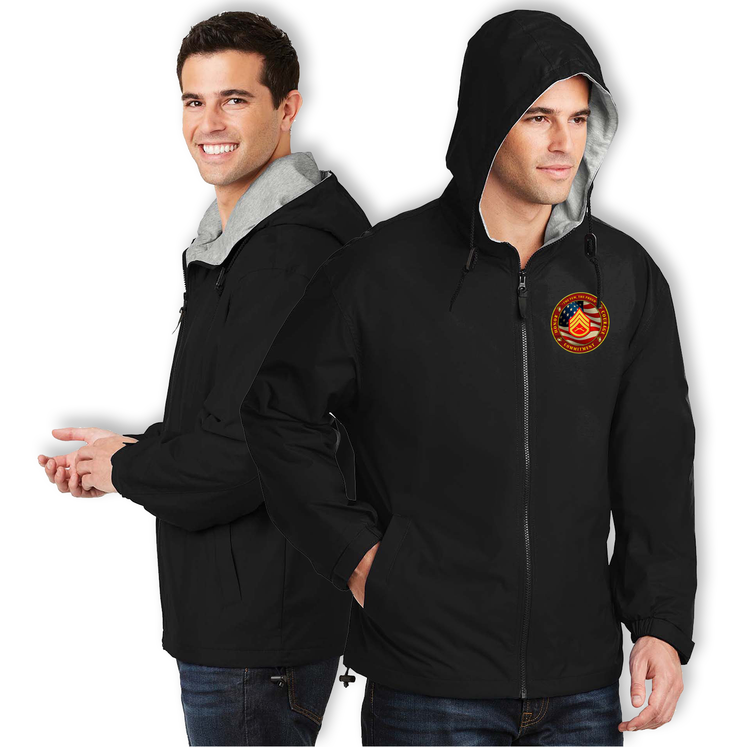 Custom MARlNE Ranks/Insignia Military Mottos, Core Values Print On Left Chest Team Jacket