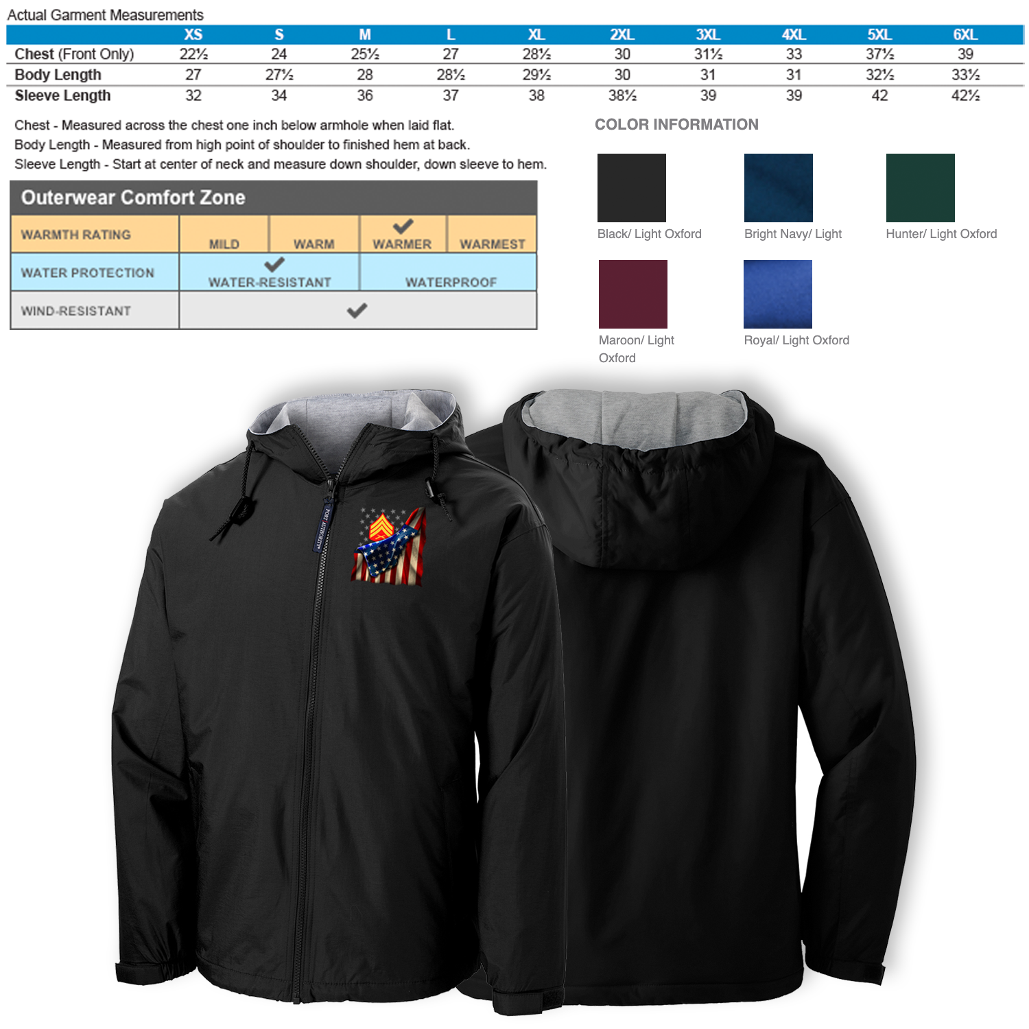 Custom MARlNE Ranks/Insignia, USA Flag, Print On Left Chest Team Jacket