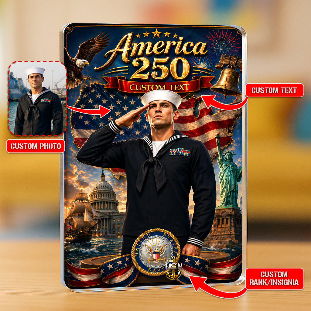 America 250th Custom Figure US Navy Male Enlisted Ceremonial Uniform Full Dress Blue Acrylic Block