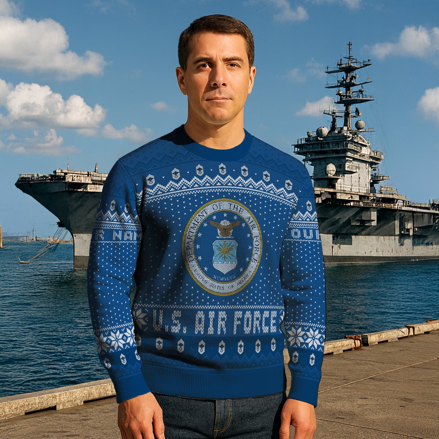Custom Ranks & Text US Air Force Ugly Christmas Sweater for Women Men TUST04