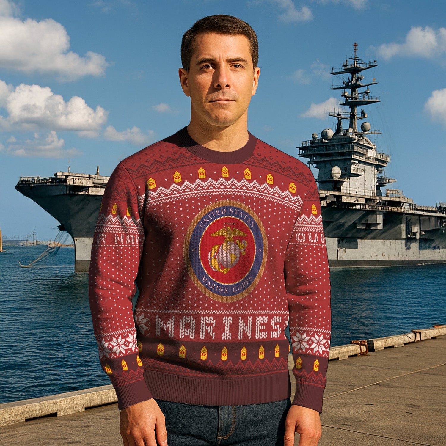 Custom Ranks And Text USMC Ugly Christmas Sweater for Women Men TUST04
