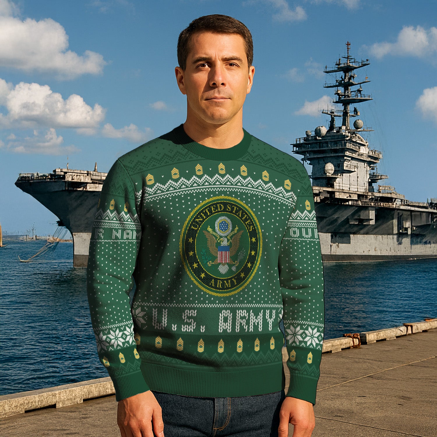 Custom Ranks And Text US Army Ugly Christmas Sweater for Women Men TUST04