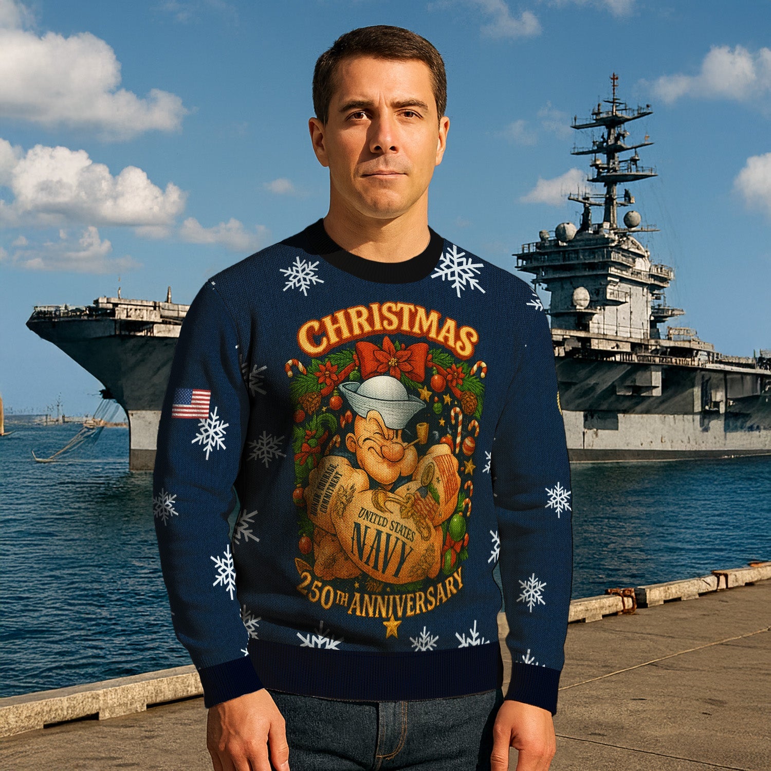 US Navy 250th Anniversary Christmas Ugly Sweater