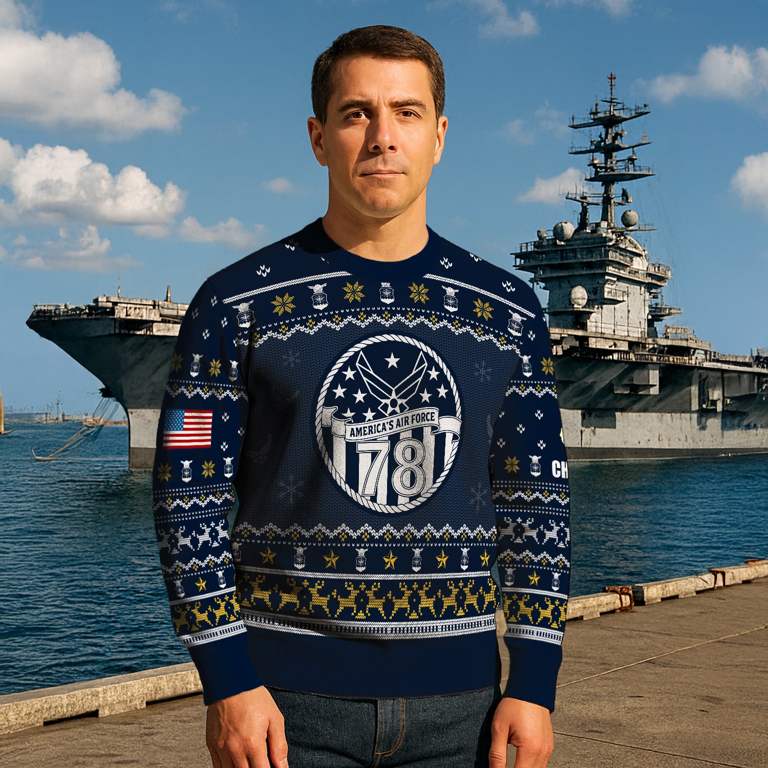 Custom Ranks And Text US Air Force Ugly Christmas Sweater for Women Men JUST02