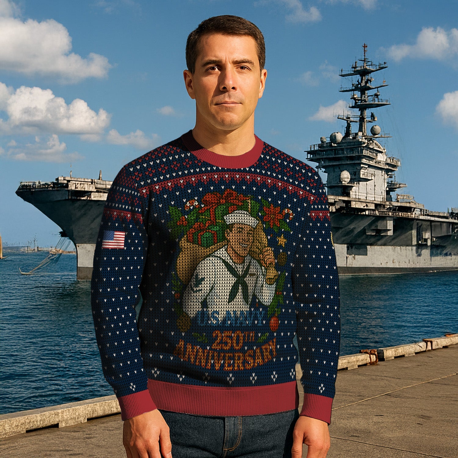 Personalized US Navy Christmas Ugly Sweater TUST13
