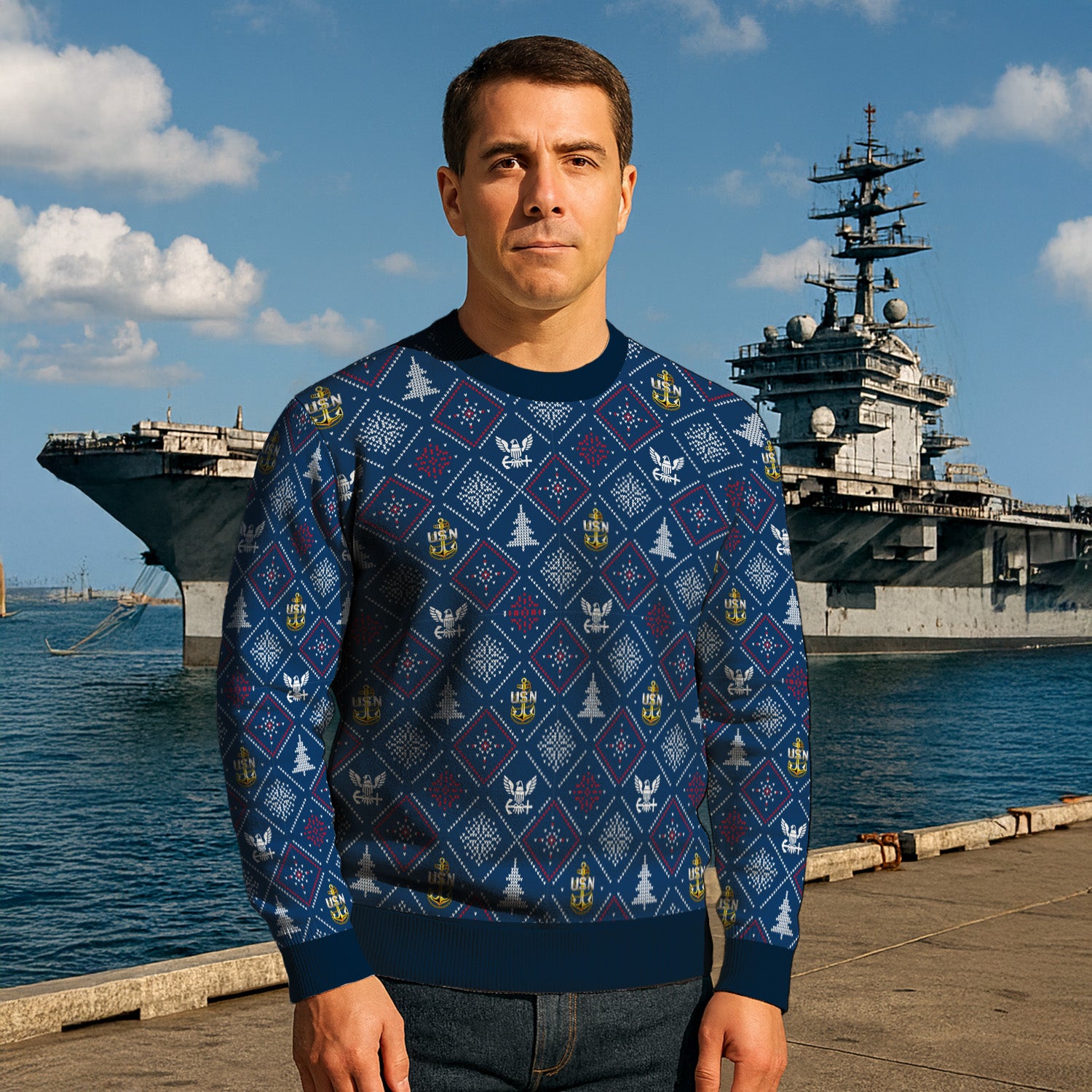 Custom Ranks US Navy Ugly Christmas Sweater for Women Men TUST03