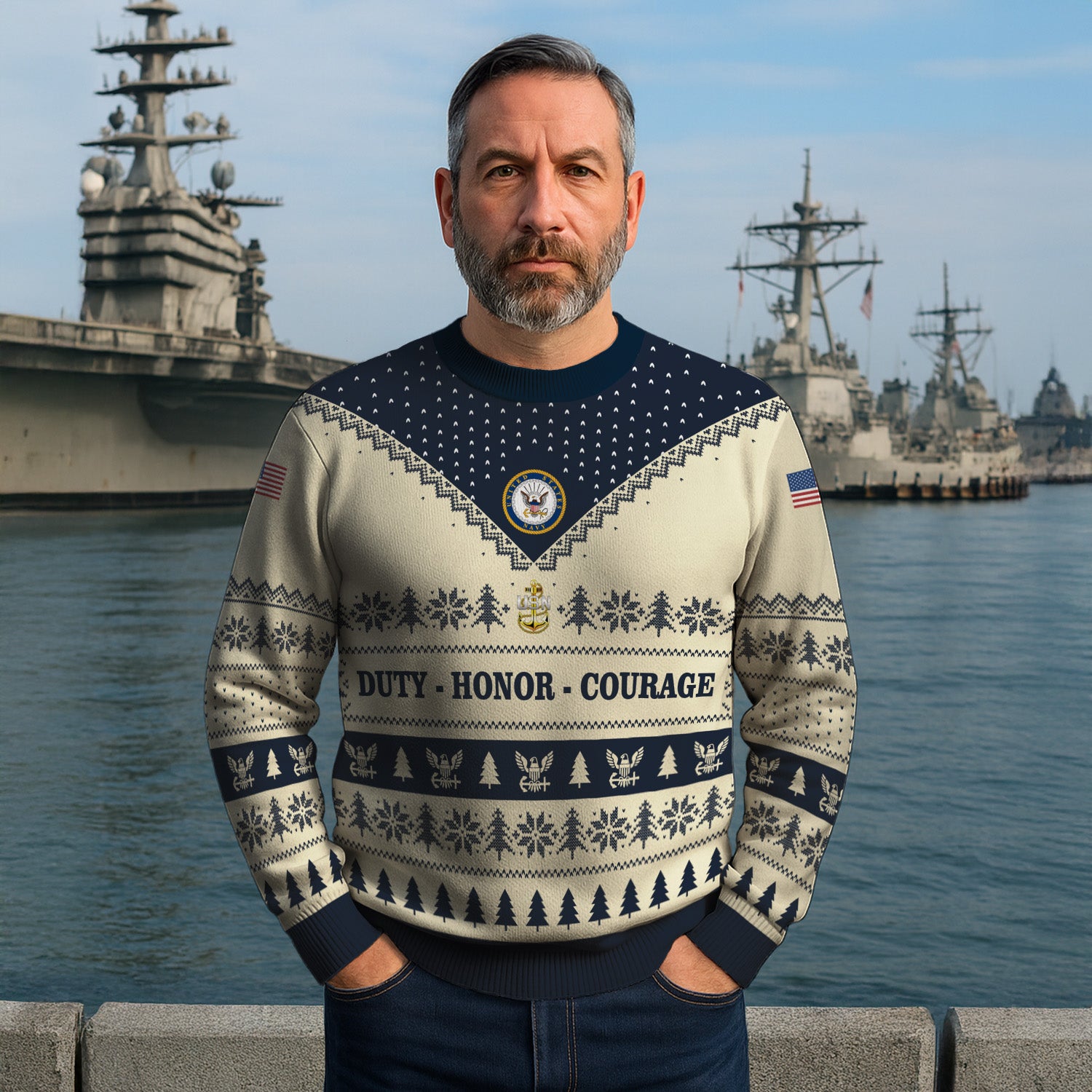 Custom Ranks US Navy Ugly Christmas Sweater for Women Men TUST05